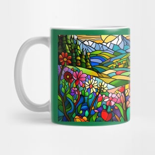 Stained Glass Colorful Mountain Meadow Mug